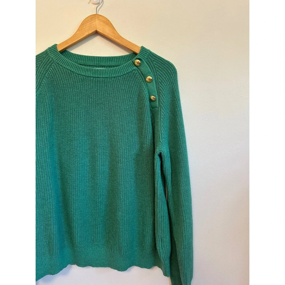 J.Crew Gold Button Raglan Crewneck Sweater in Green | Size XL